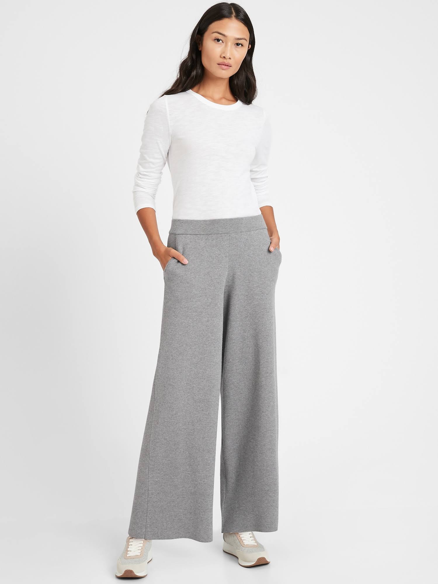 Banana Republic Women's Wide-Leg Sweater Pant Heather Gray Size M