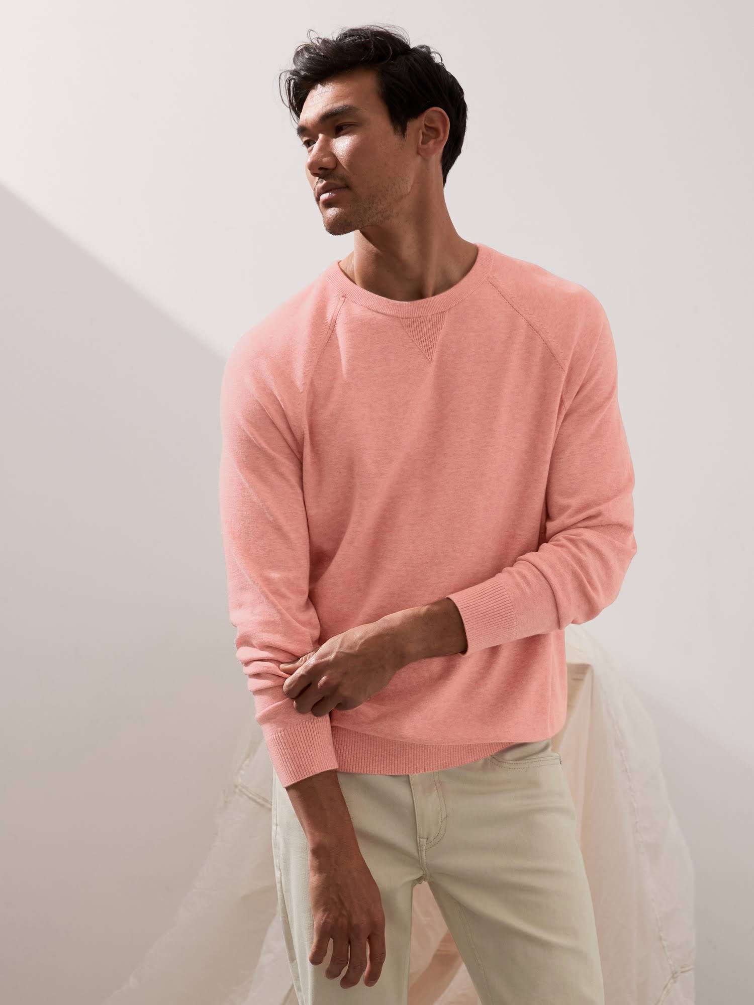 Banana Republic Men's Organic Cotton Raglan Sweater Dusty Pink Tall Size XXL