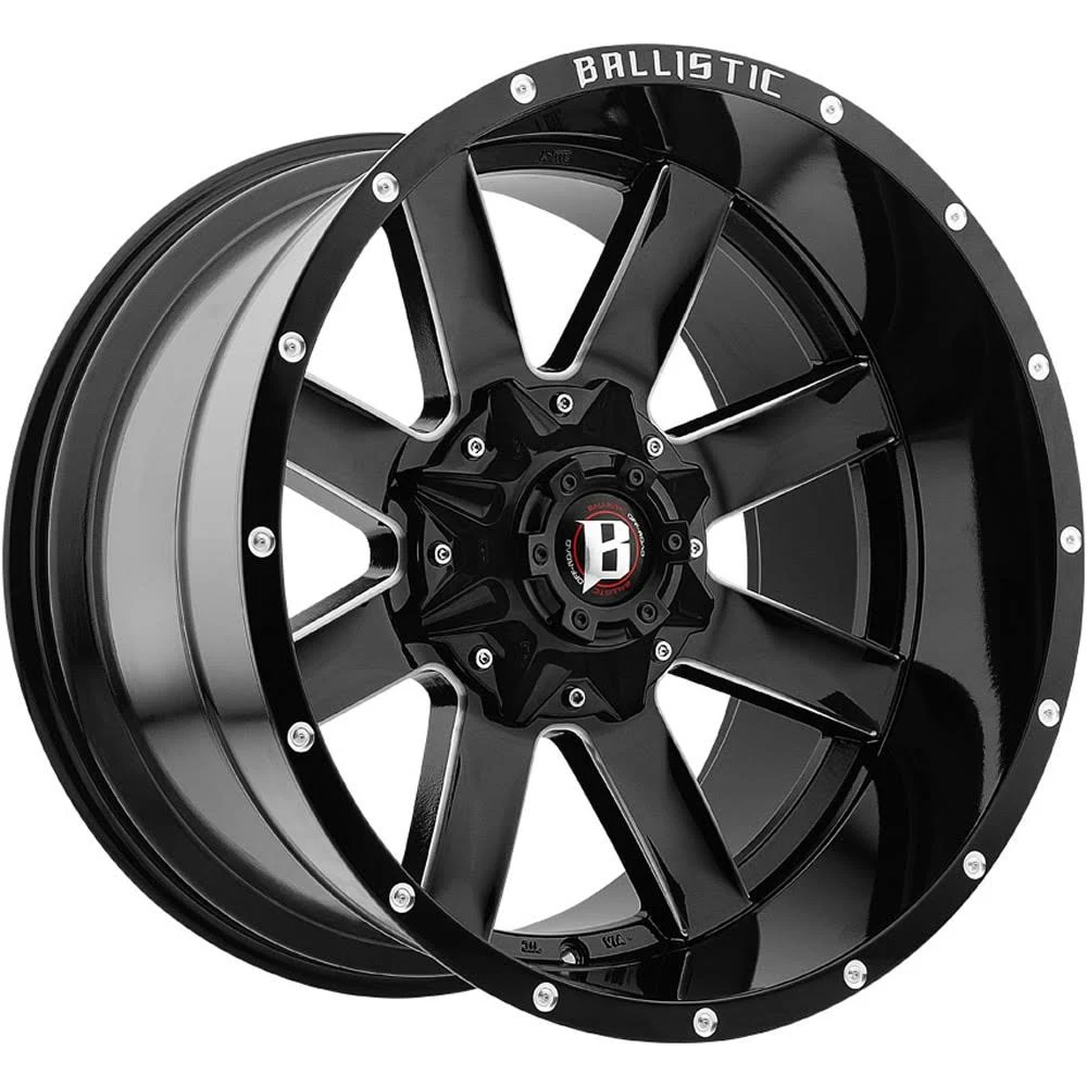 Ballistic Rage 959 Wheel 22x10 5x4.5 (5x114.3) 5x127 (5x5) Black Milled -24 mm - Free Lug NUTS!