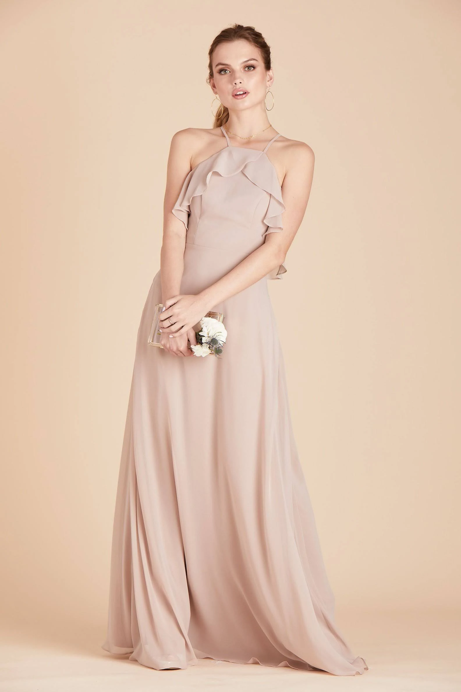 Birdy Grey Jules Chiffon Bridesmaid Dress in Taupe XL / Taupe