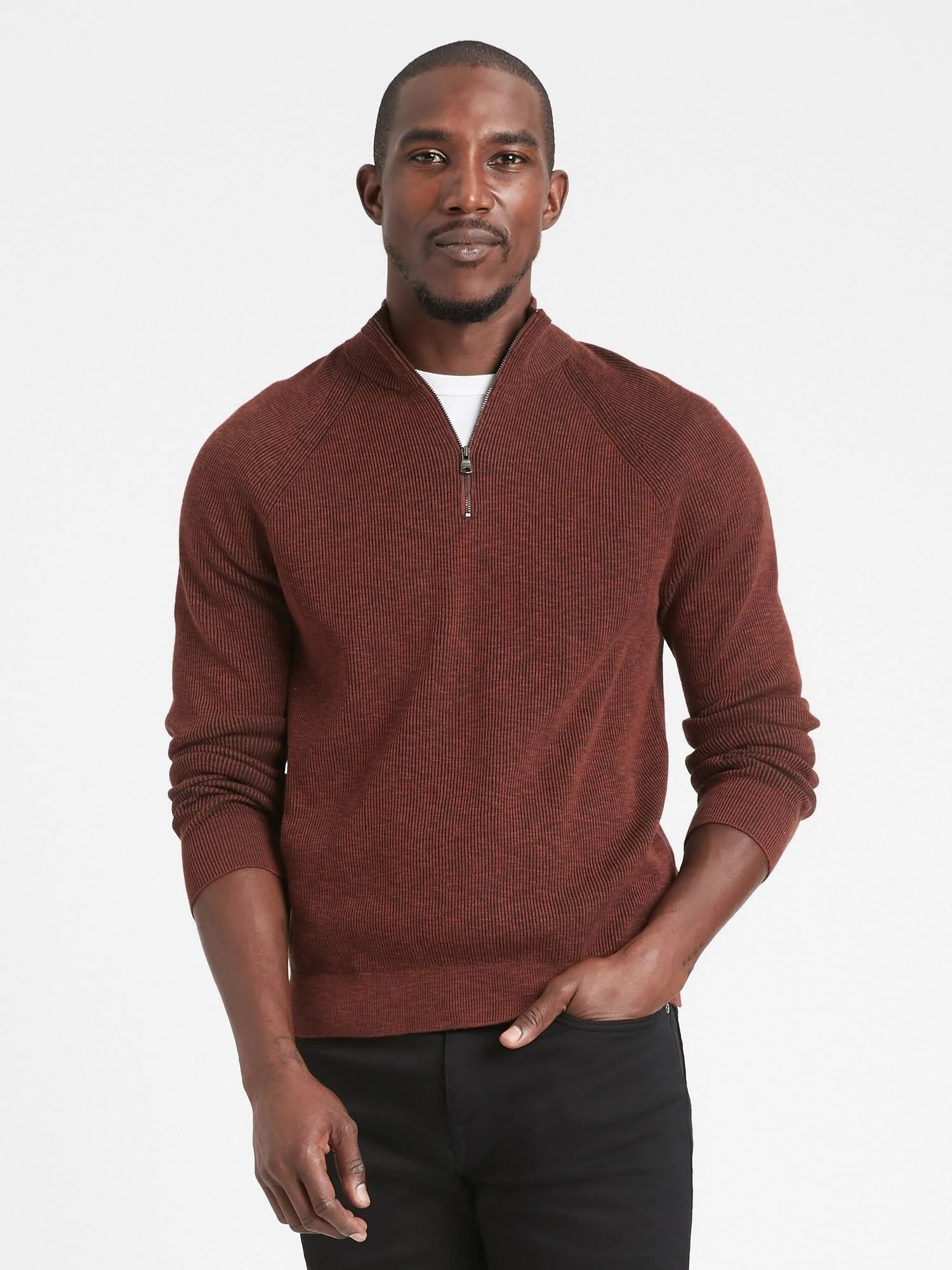 Banana Republic Men's Supima Half-Zip Sweater Rich Orange Tall Size XL