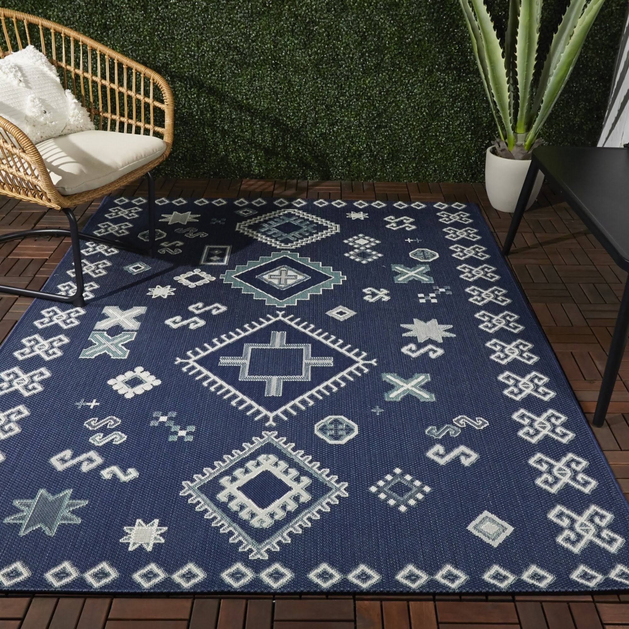 Delgado Southwestern Patio Indoor/Outdoor Area Rug - 5&3x22 x 7& - Blue