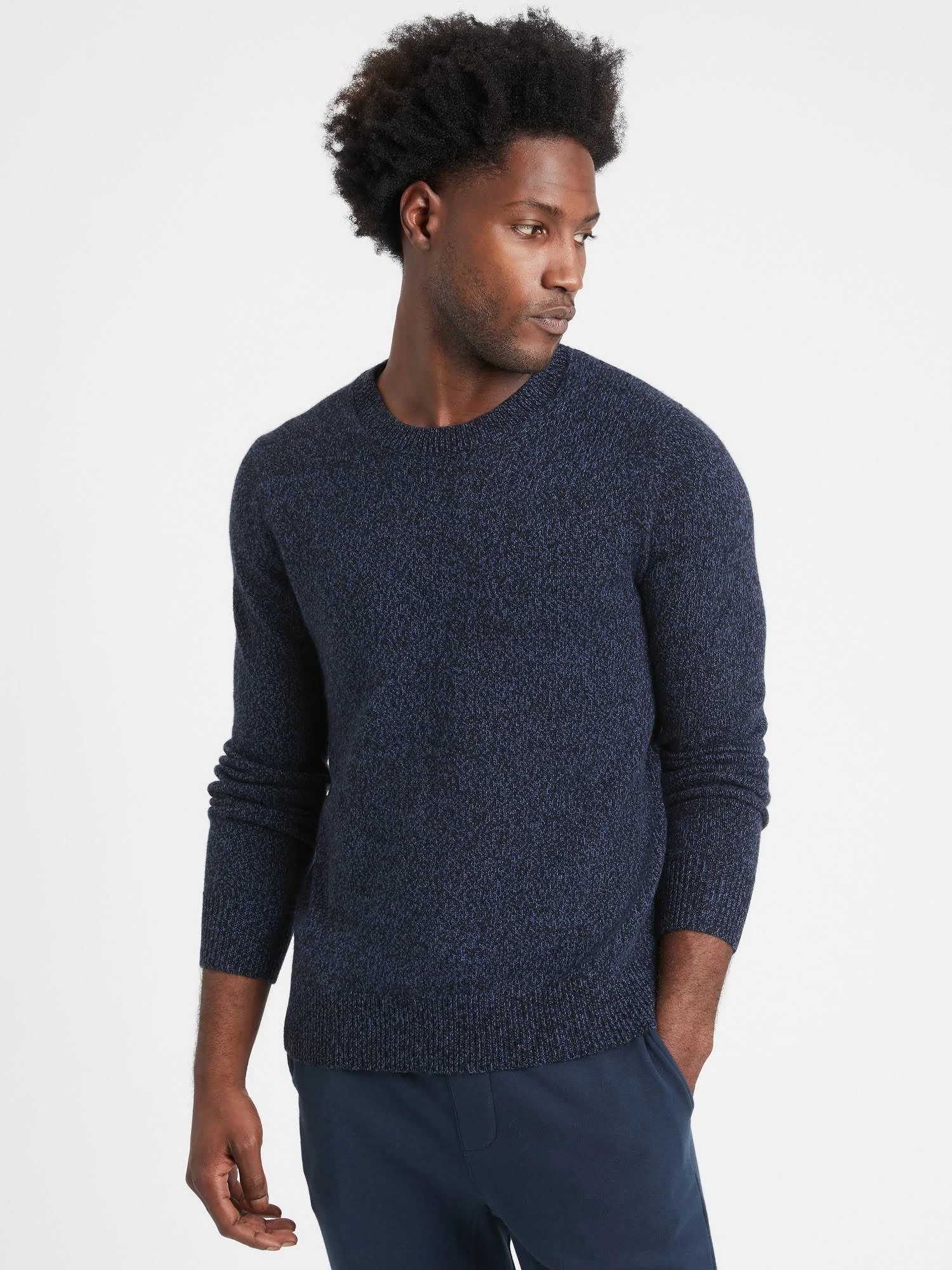 Banana Republic Men's Italian Wool-Blend Crew-Neck Sweater Midnight Navy Size Xs