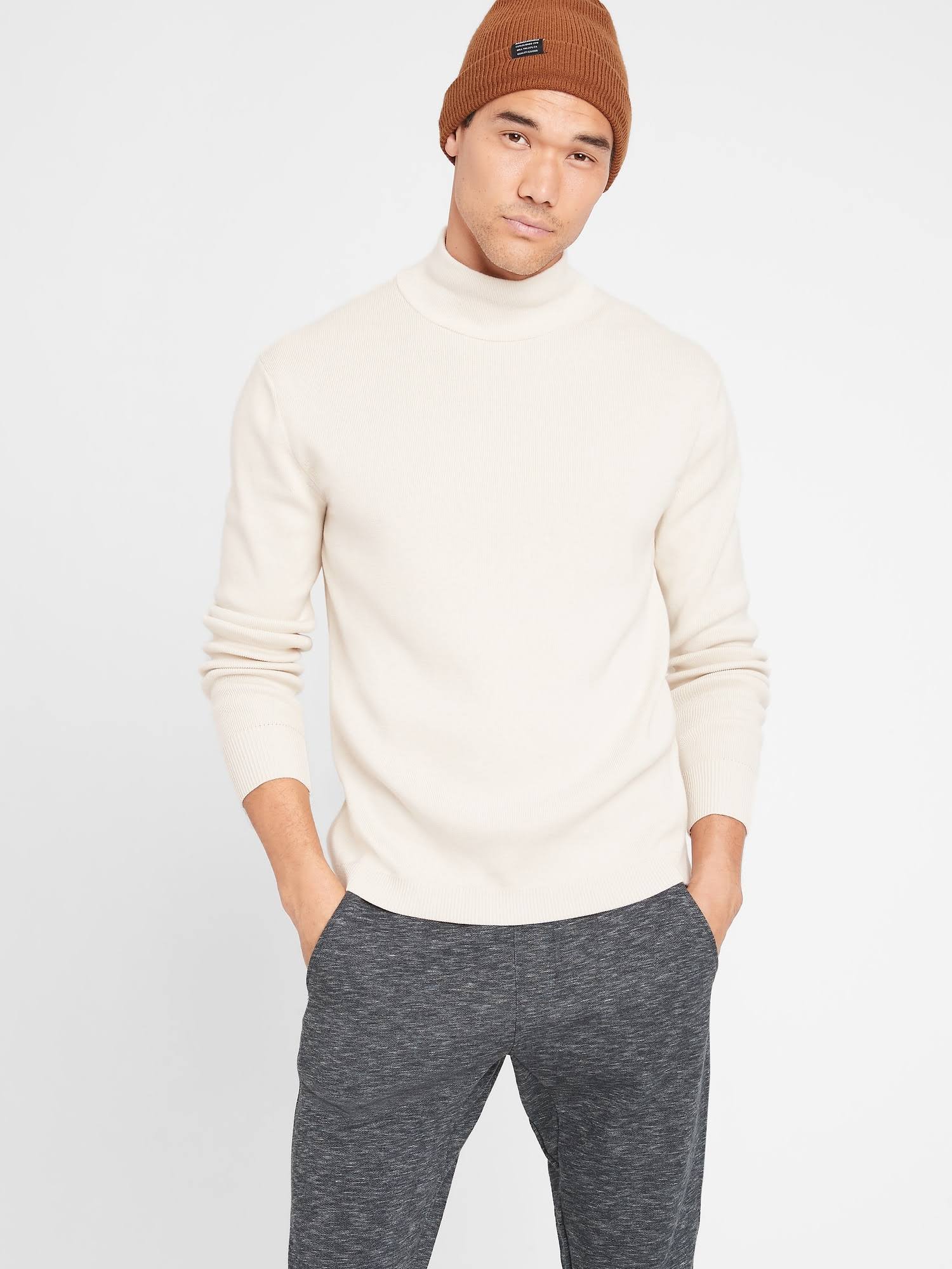 Banana Republic Men's Supima Mock-Neck Sweater Transition Cream White Size XL