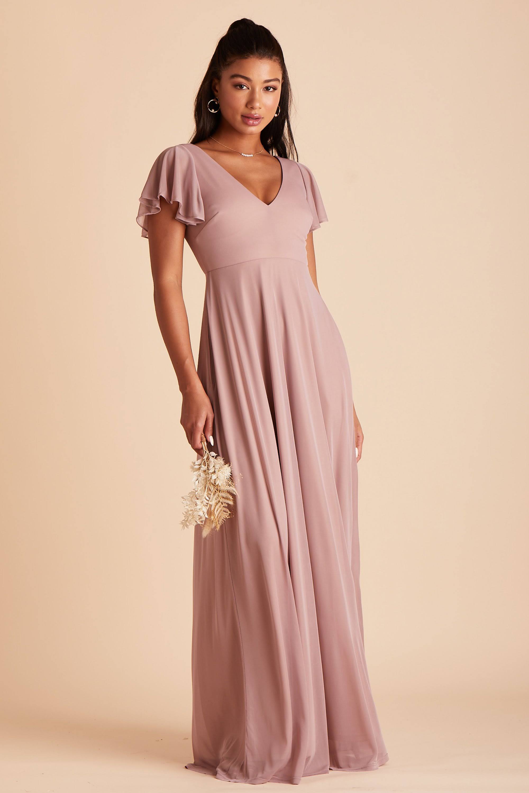 Birdy Grey Hannah Flutter Sleeve Bridesmaid Dress in Mauve Xs / Mauve