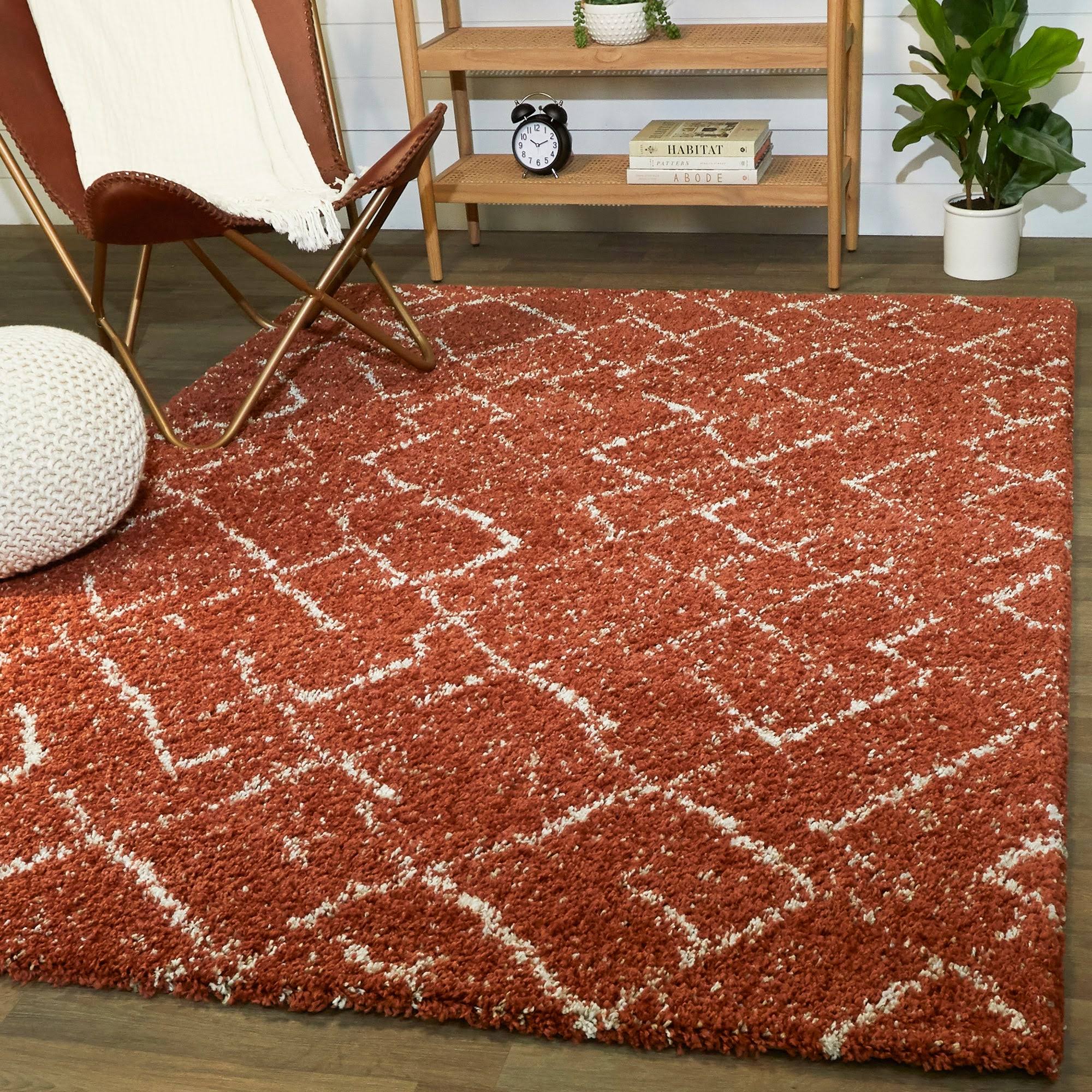 Albini Tribal Shag Area Rug - 5&3x22 x 7& - Burnt Orange