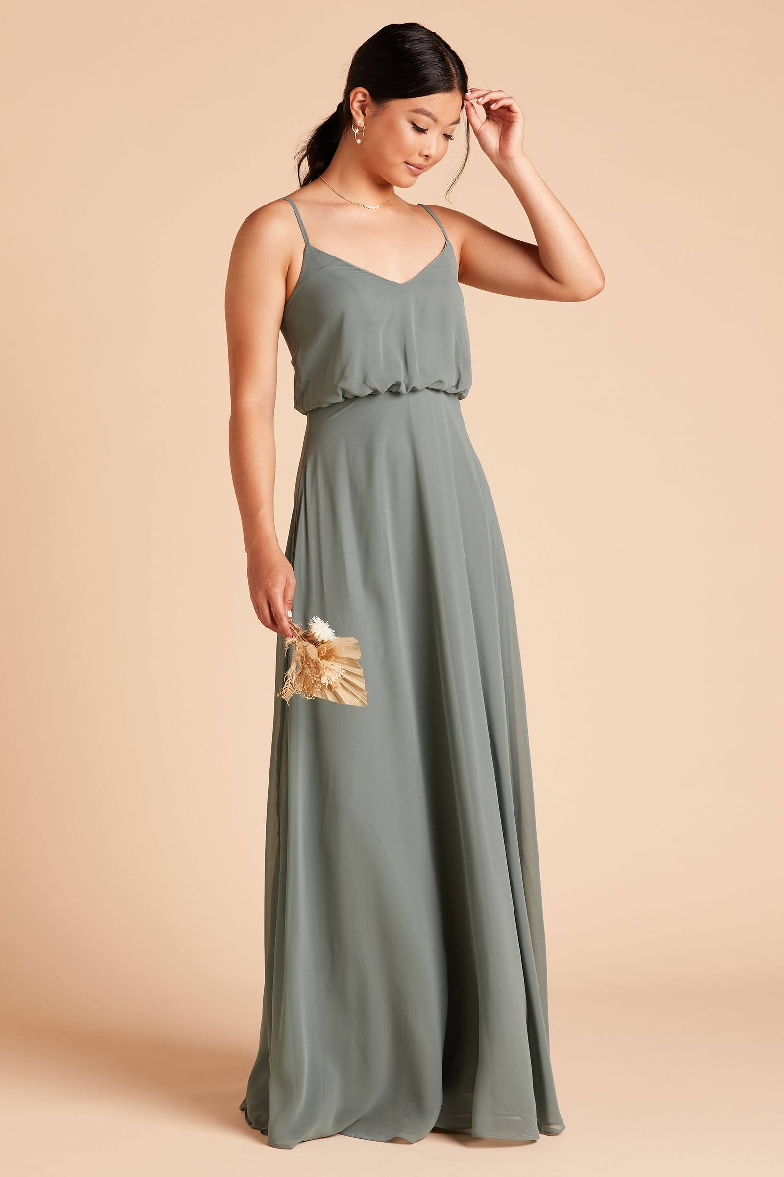 Gwennie Chiffon Bridesmaid Dress in Sea Glass L / Sea Glass / No Slit