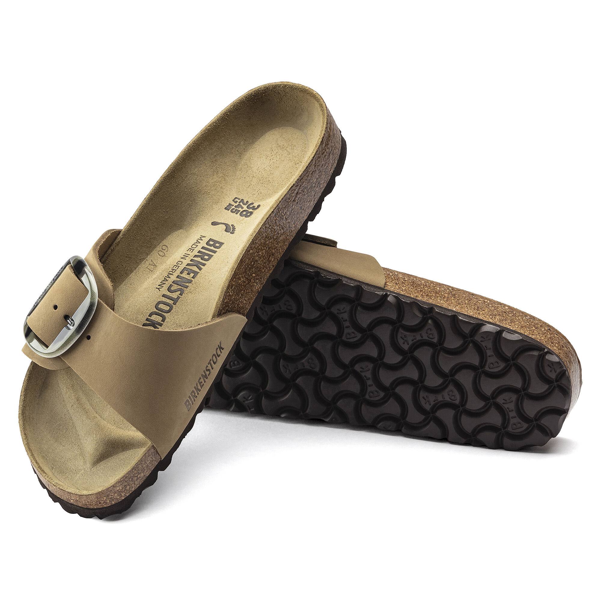 Birkenstock Madrid Big Buckle Mud Green Nubuck Leather Mules Size: 39,