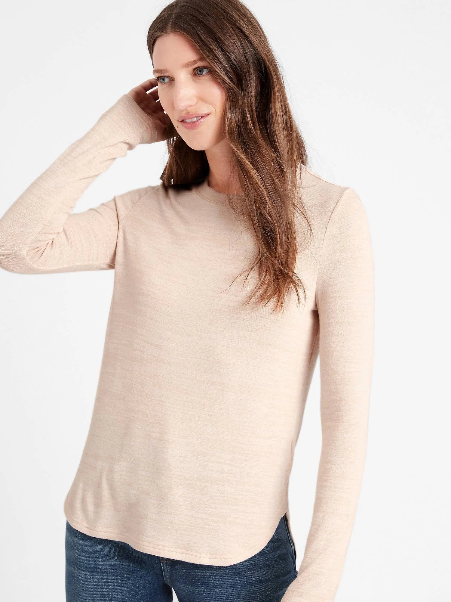 Banana Republic Women's Luxespun Long-Sleeve T-Shirt Almond Amaretto Beige Size M