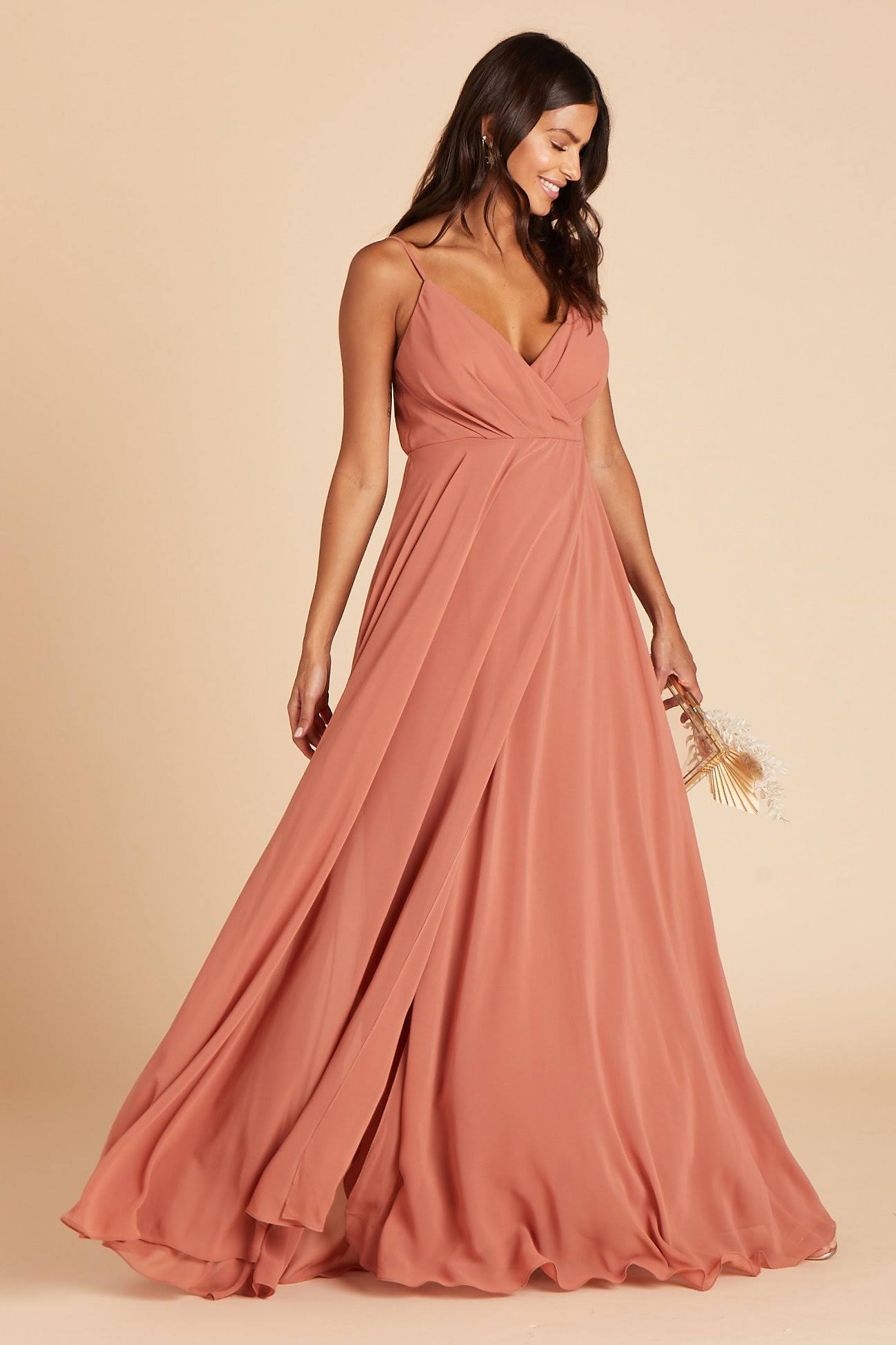 Birdy Grey Kaia Chiffon Bridesmaid Dress in Terracotta Xs / Terracotta