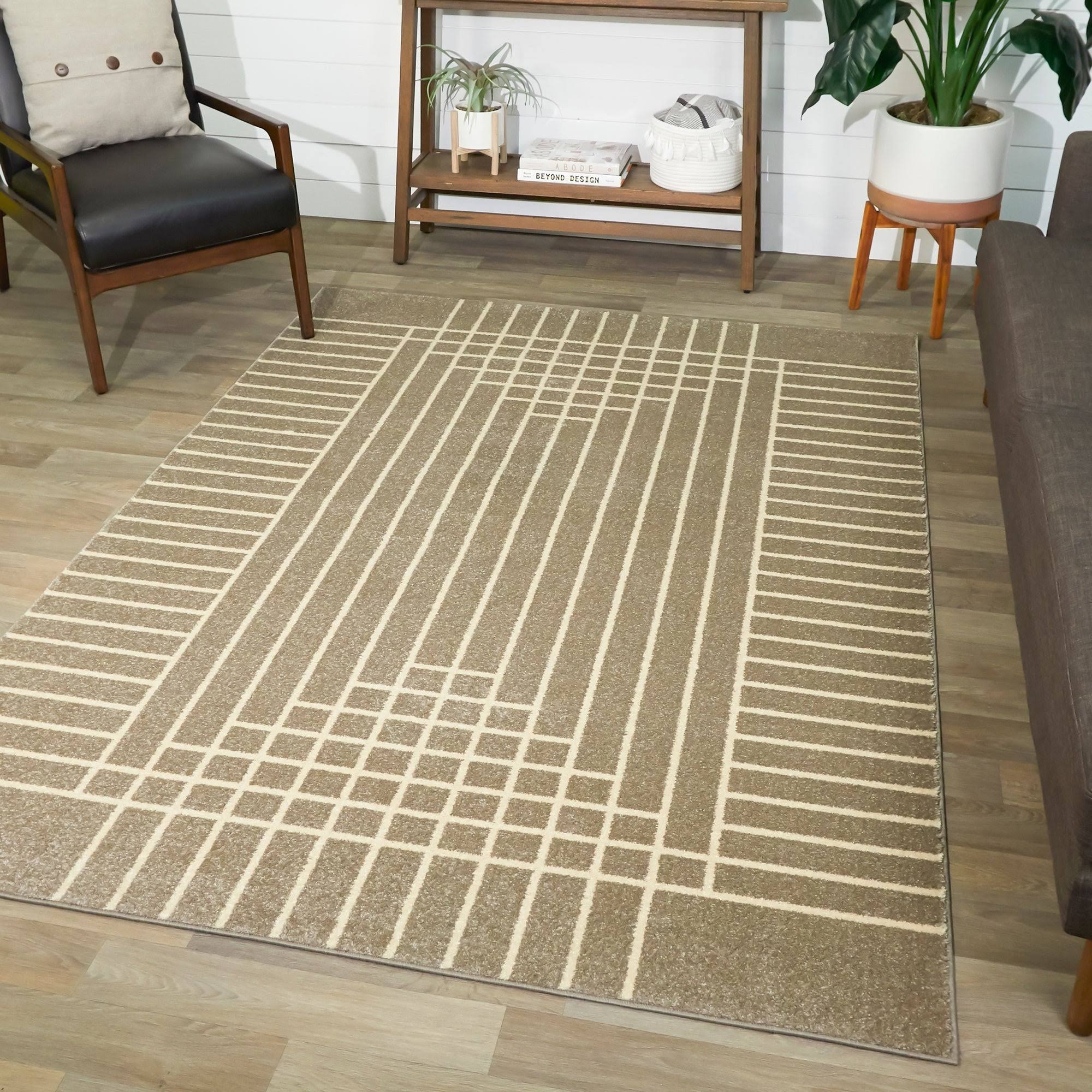 BALTA Shefford Taupe 5 ft. x 7 ft. Art Deco Striped Area Rug, Brown