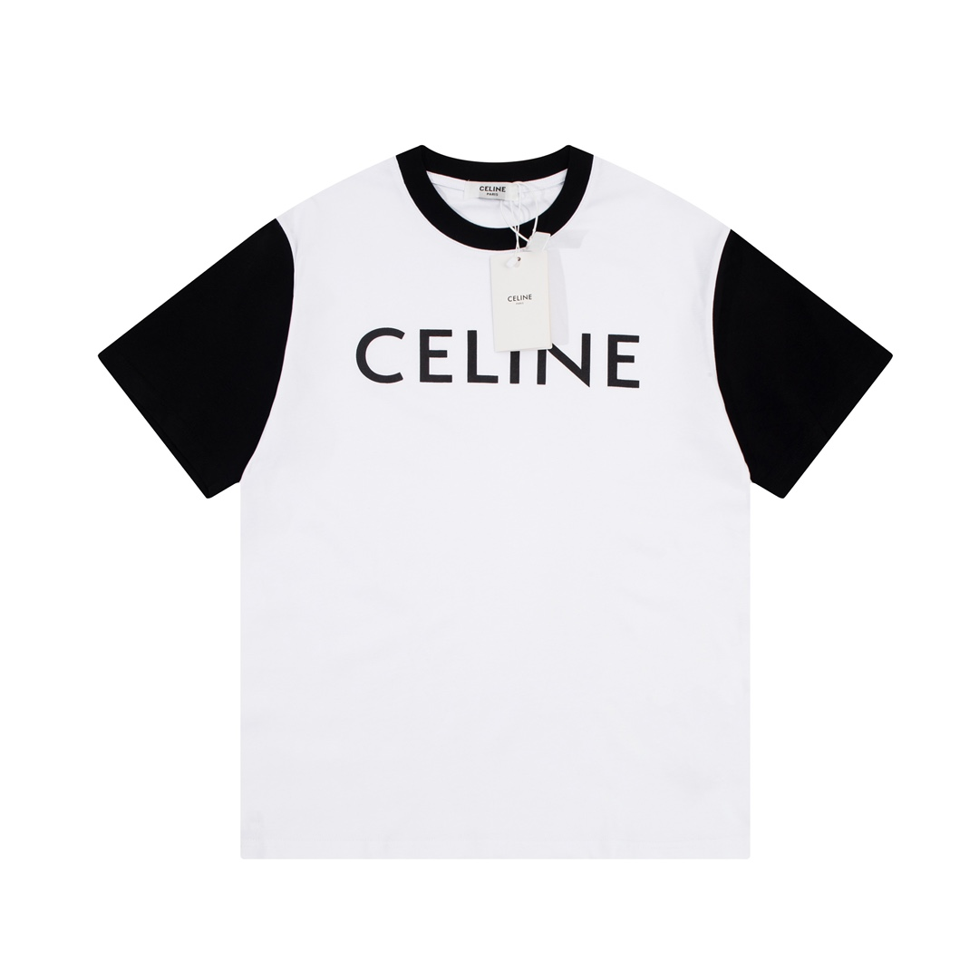 Celine 23ss front graphic print stitching short-sleeved T-shirt White 6.14
