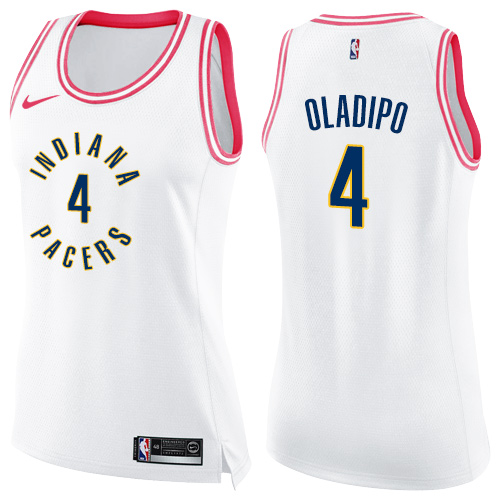 Indiana Pacers #4 Victor Oladipo White/Pink Womens Swingman Fashion Jersey Womens