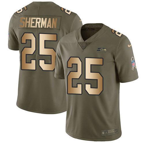 Seattle Seahawks #25 Richard Sherman Olive/Gold Youth Stitched Limited 2017 Salute to Service Jersey Youth