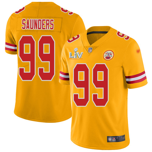 Kansas City Chiefs #99 Khalen Saunders Gold Youth Super Bowl LV Bound Stitched Limited Inverted Legend Jersey Youth