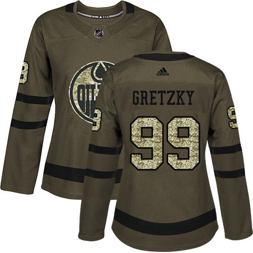 Adidas Edmonton Oilers #99 Wayne Gretzky Green Salute to Service Women's Stitched Jersey Womens