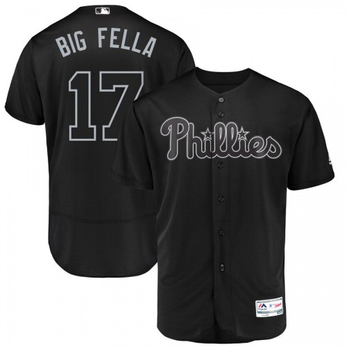 Philadelphia Philadelphia Phillies #17 Rhys Hoskins Big Fella Majestic 2019 Players' Weekend Flex Base Authentic Player Jersey Black Men's