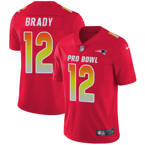 Patriots #12 Tom Brady Red Men's Stitched Limited AFC 2018 Pro Bowl Jersey
