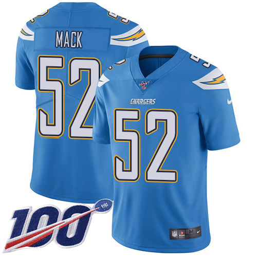 Chargers #52 Khalil Mack Electric Blue Alternate Youth Stitched 100th Season Vapor Untouchable Limited Jersey