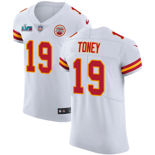 Chiefs #19 Kadarius Toney White Super Bowl LVII Patch Men's Stitched Vapor Untouchable Elite Jersey