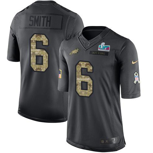 Eagles #6 DeVonta Smith Black Super Bowl LVII Patch Youth Stitched Limited 2016 Salute To Service Jersey