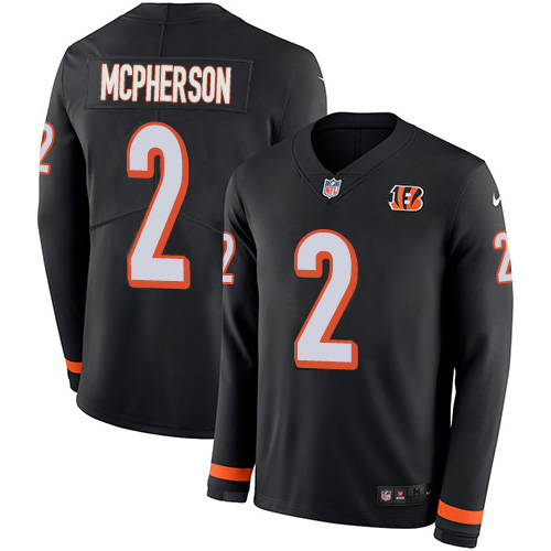 Bengals #2 Evan McPherson Black Team Color Men's Stitched Limited Therma Long Sleeve Jersey