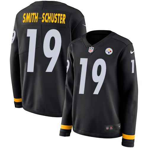 Pittsburgh Steelers #19 JuJu Smith-Schuster Black Team Color Women's Stitched Limited Therma Long Sleeve Jersey Womens