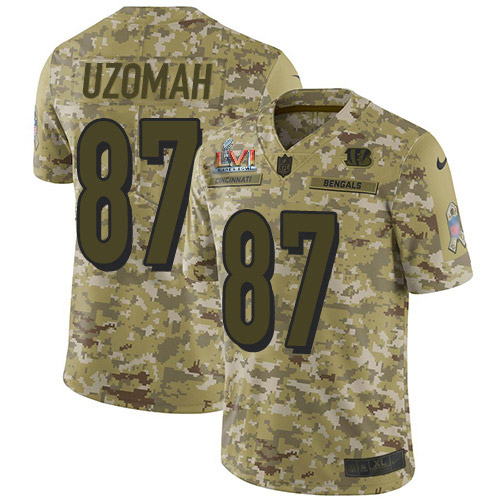 Cincinnati Bengals #87 C.J. Uzomah Camo Super Bowl LVI Patch Men's Stitched Limited 2018 Salute To Service Jersey Men's