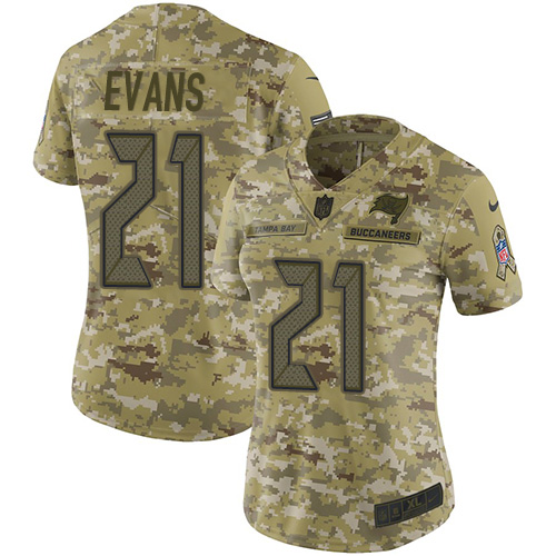 Tampa Bay Buccaneers #21 Justin Evans Camo Women's Stitched Limited 2018 Salute to Service Jersey Womens