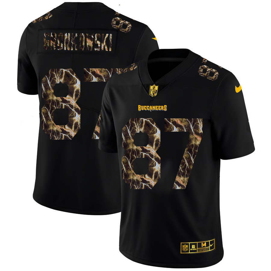 Tampa Bay Buccaneers #87 Rob Gronkowski Men's Black Flocked Lightning Vapor Limited Jersey
