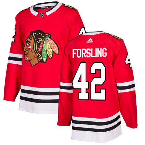 Adidas Chicago Blackhawks #42 Gustav Forsling Red Home Authentic Stitched Jersey Men's