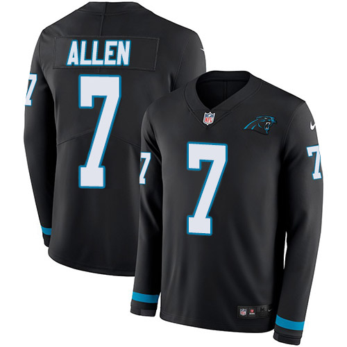 Carolina Panthers #7 Kyle Allen Black Team Color Men's Stitched Limited Therma Long Sleeve Jersey Men's