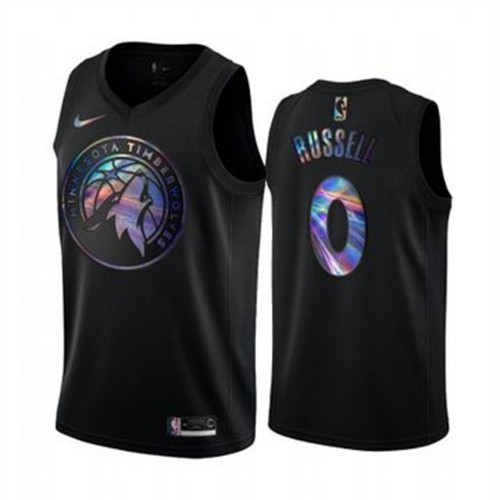 Minnesota Timberwolves #0 DAngelo Russell Mens Iridescent Holographic Collection Jersey - Black Mens