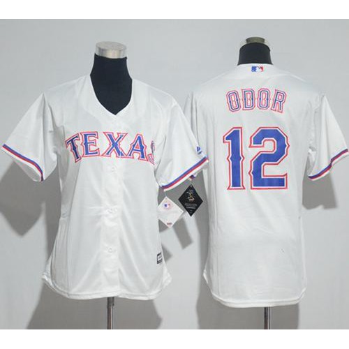 Texas Rangers #12 Rougned Odor White Home Women's Stitched Jersey Womens