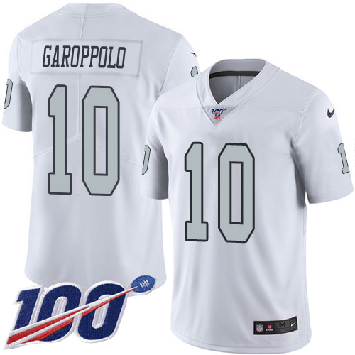Raiders #10 Jimmy Garoppolo White Men's Stitched Limited Rush 100th Season Jersey
