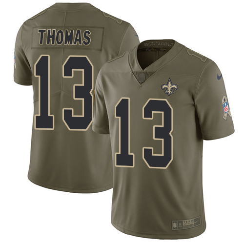 Saints #13 Michael Thomas Olive Men's Stitched Limited 2017 Salute To Service Jersey