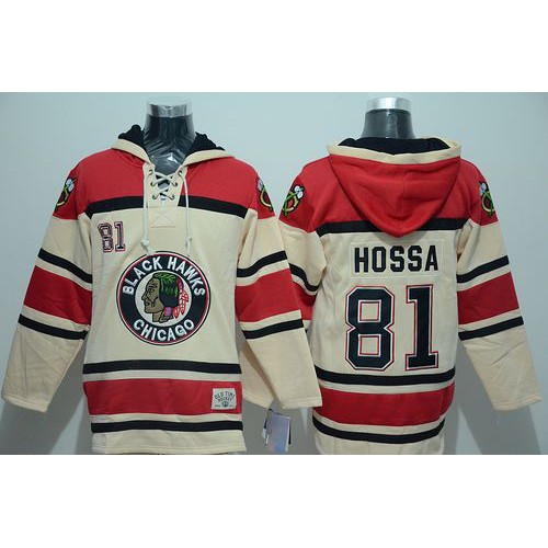 Chicago Blackhawks #81 Marian Hossa Cream Sawyer Hooded Sweatshirt Stitched Jersey Men's
