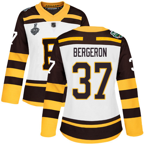 Adidas Boston Bruins #37 Patrice Bergeron White Authentic 2019 Winter Classic Stanley Cup Final Bound Women's Stitched Jersey Womens