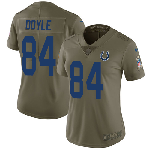 Indianapolis Colts #84 Jack Doyle Olive Women's Stitched Limited 2017 Salute to Service Jersey Womens