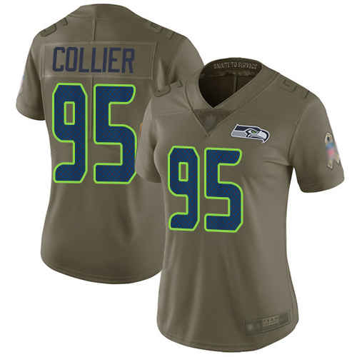 Seattle Seahawks #95 L.J. Collier Olive Women's Stitched Limited 2017 Salute to Service Jersey Womens