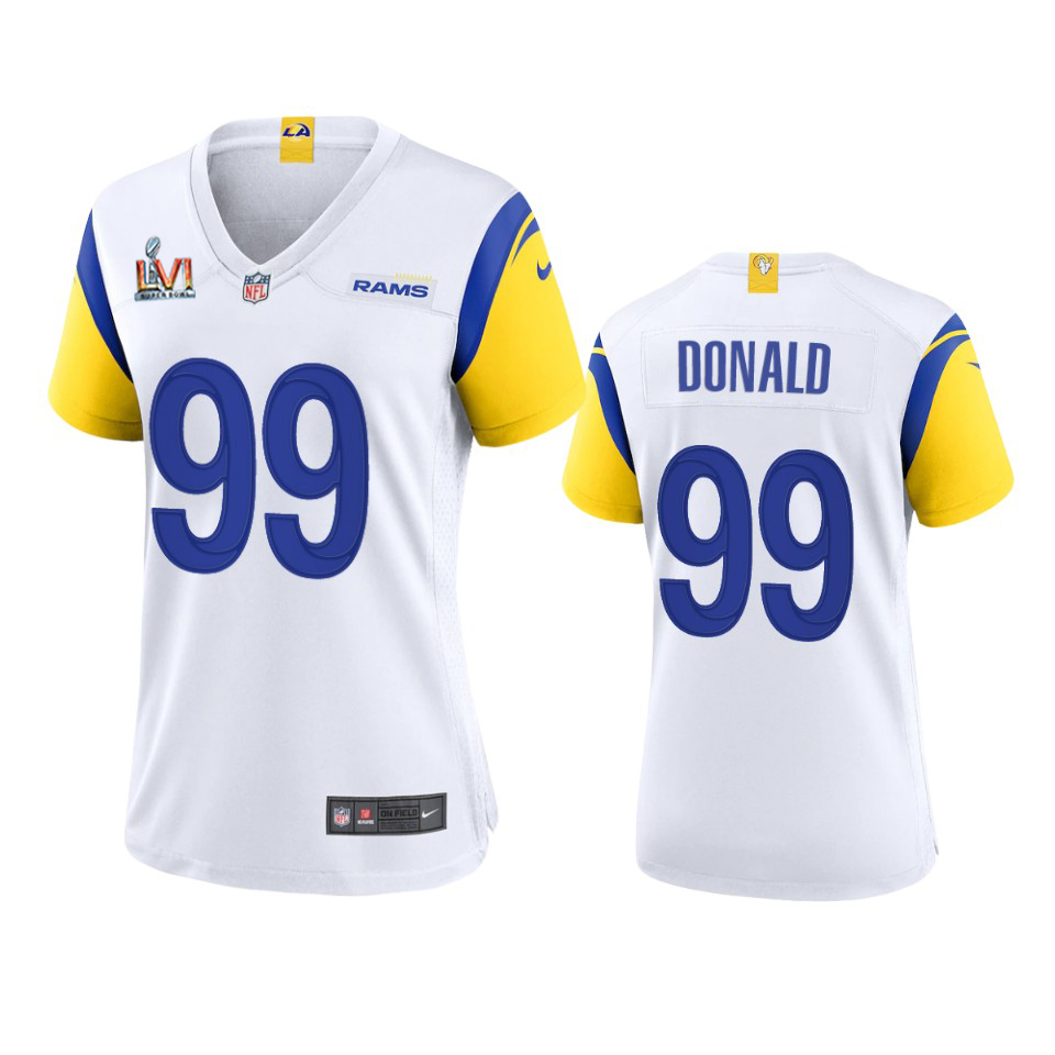 Los Angeles Rams #99 Aaron Donald Women's Super Bowl LVI Patch Alternate Game Jersey - White