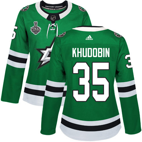 Adidas Dallas Stars #35 Anton Khudobin Green Home Authentic Women's 2020 Stanley Cup Final Stitched Jersey Womens