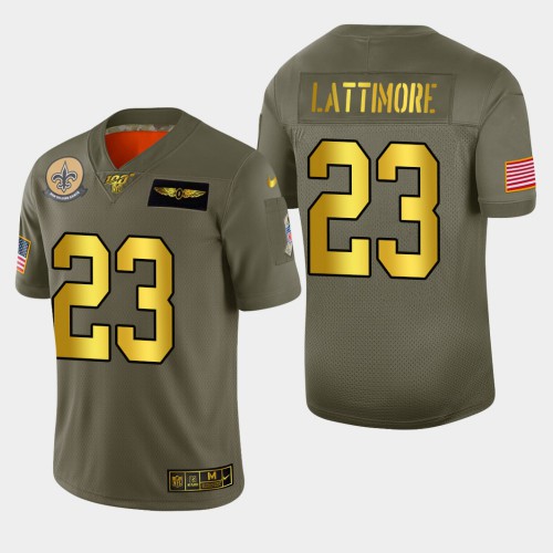 New Orleans New Orleans Saints #23 Marshon Lattimore Men's Olive Gold 2019 Salute to Service Limited 100 Jersey Men's