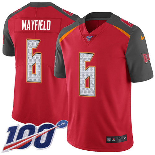 Buccaneers #6 Baker Mayfield Red Team Color Youth Stitched 100th Season Vapor Untouchable Limited Jersey