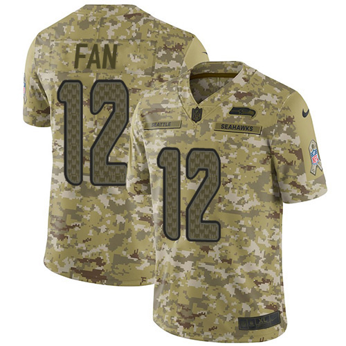 Seahawks #12 Fan Camo Youth Stitched Limited 2018 Salute To Service Jersey