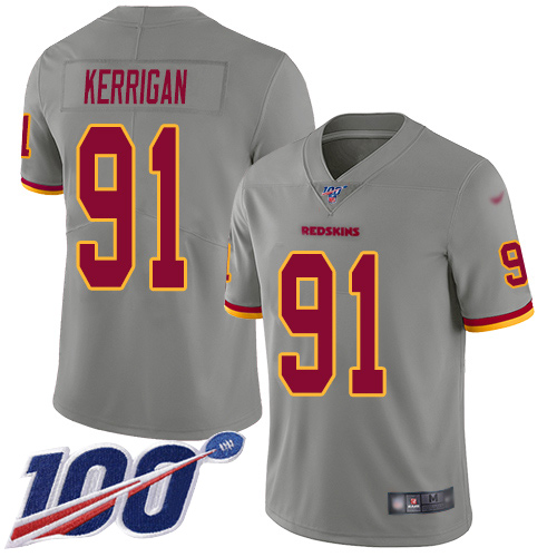 Washington Commanders #91 Ryan Kerrigan Gray Men's Stitched Limited Inverted Legend 100th Season Jersey Men's