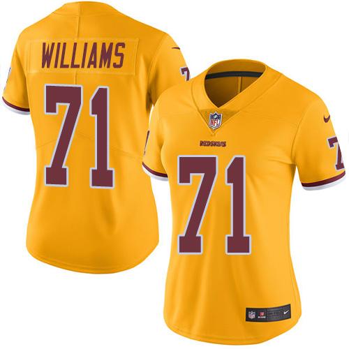 Washington Commanders #71 Trent Williams Gold Women's Stitched Limited Rush Jersey Womens