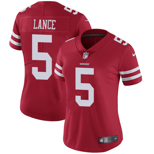San Francisco 49ers #5 Trey Lance Red Team Color Women's Stitched Vapor Untouchable Limited Jersey
