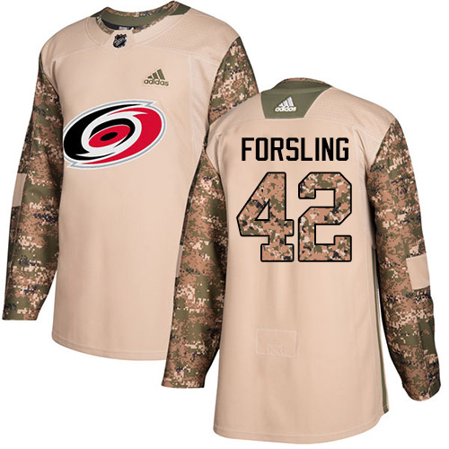 Adidas Carolina Hurricanes #42 Gustav Forsling Camo Authentic 2017 Veterans Day Stitched Youth Jersey Youth