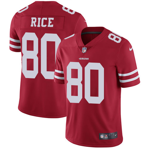 49ers #80 Jerry Rice Red Team Color Men's Stitched Vapor Untouchable Limited Jersey